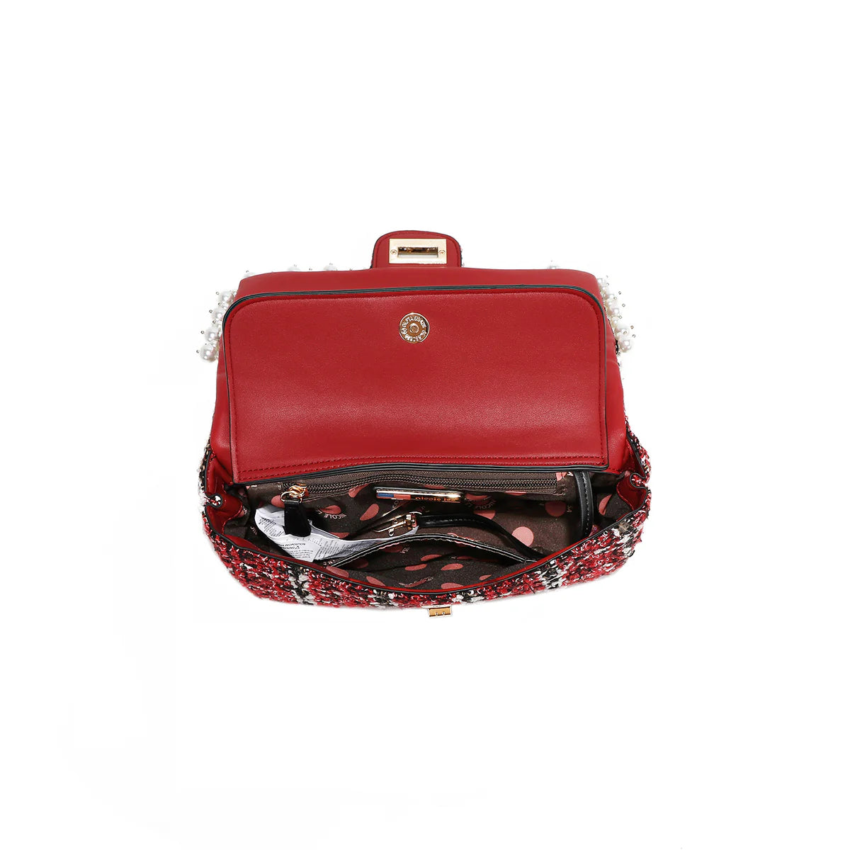 TWEED CLUTCH FLAP BAG - P17099 RED / GREEN / BEIGE / BLACK