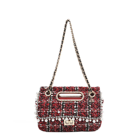 TWEED CLUTCH FLAP BAG - P17099 RED / GREEN / BEIGE / BLACK