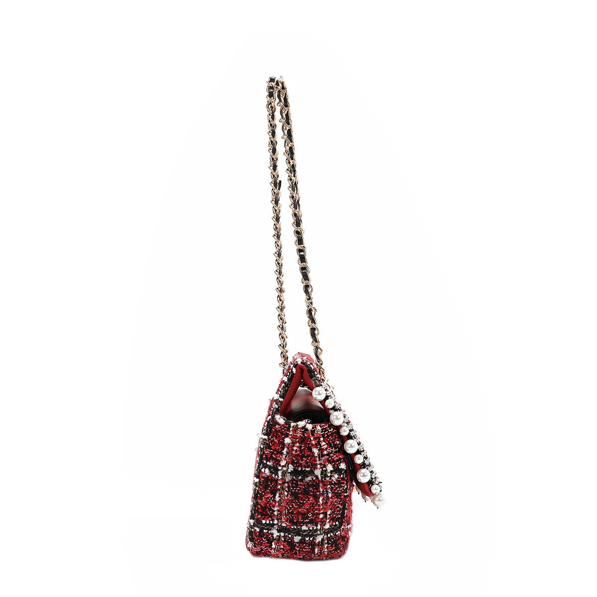 TWEED CLUTCH FLAP BAG - P17099 RED / GREEN / BEIGE / BLACK