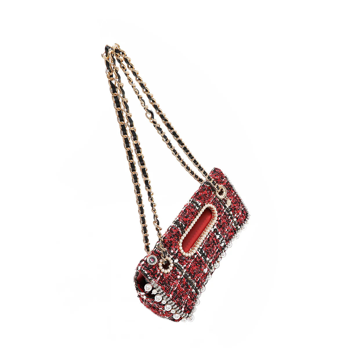 TWEED CLUTCH FLAP BAG - P17099 RED / GREEN / BEIGE / BLACK