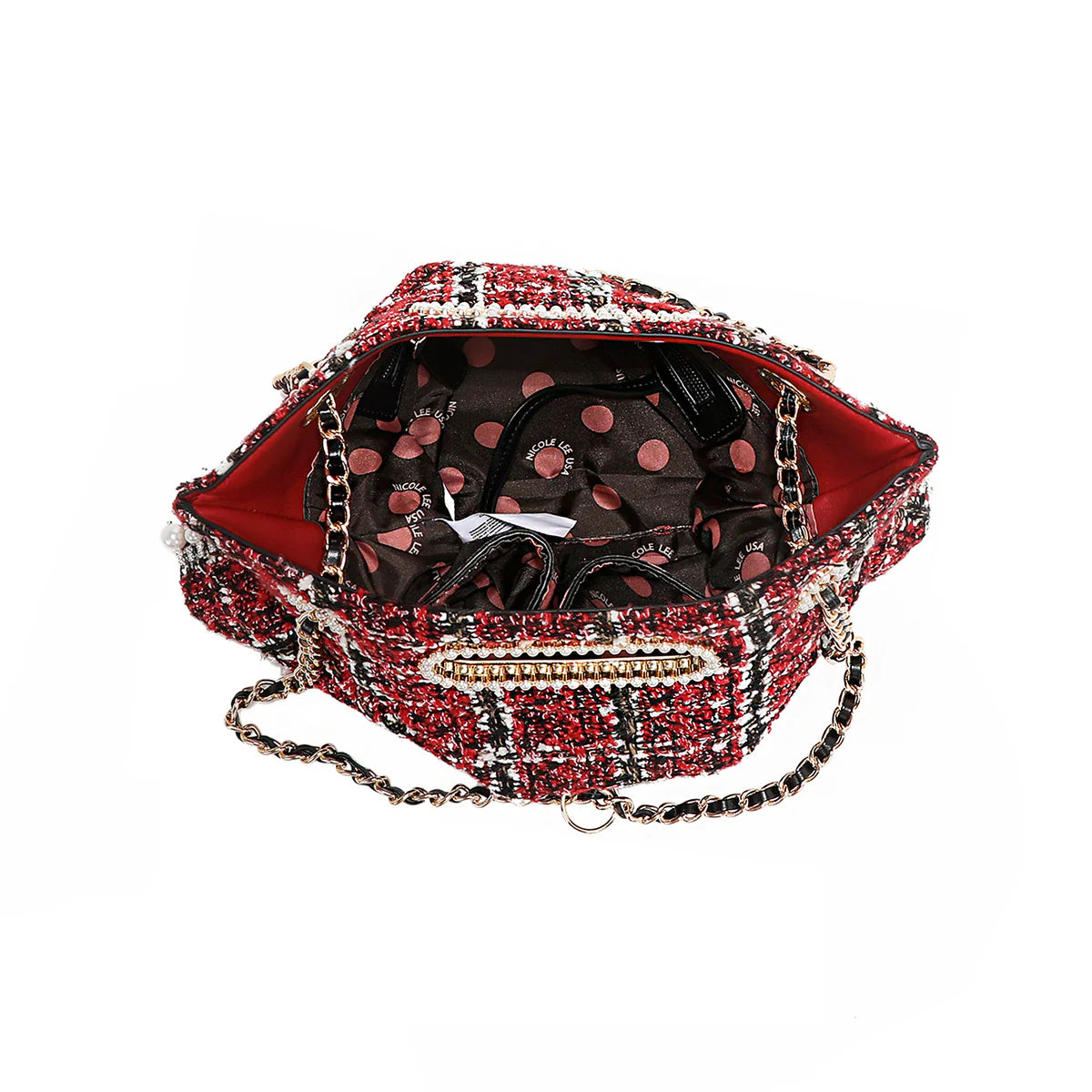 TWEED CLUTCH BAG - P17100 RED / BLACK / BEIGE / GREEN