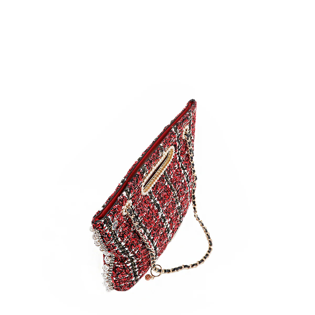 TWEED CLUTCH BAG - P17100 RED / BLACK / BEIGE / GREEN