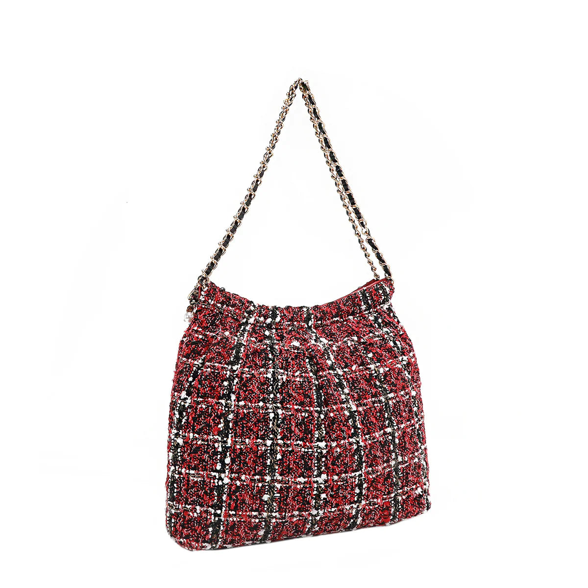 TWEED SHOULDER BAG - P17101 RED / BLACK / BEIGE / GREEN
