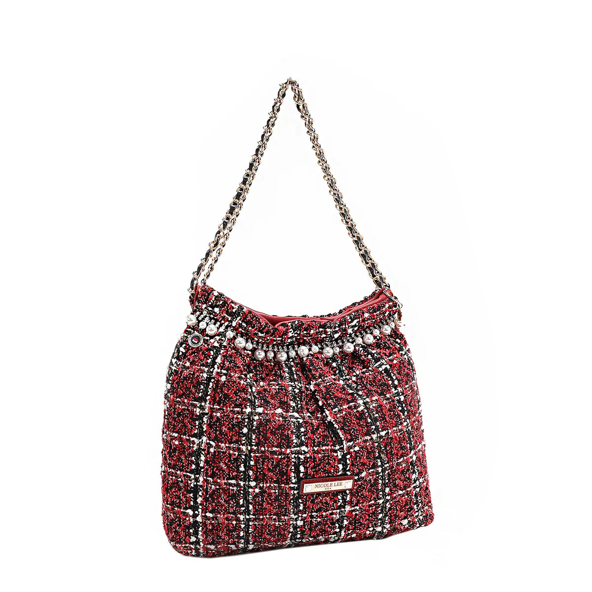 TWEED SHOULDER BAG - P17101 RED / BLACK / BEIGE / GREEN