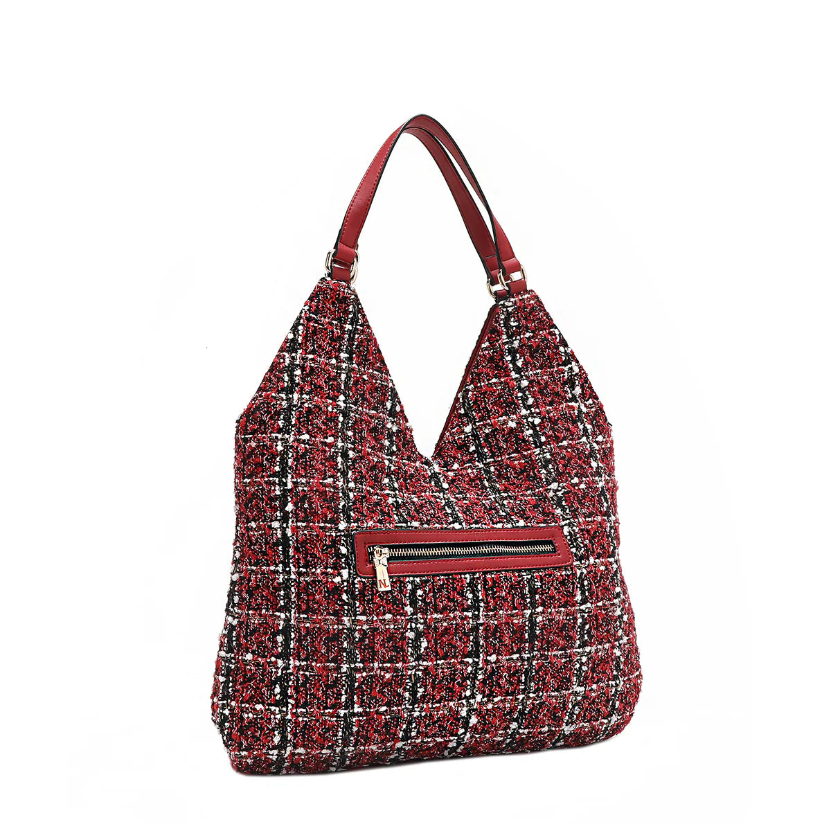 TWEED LARGE HOBO BAG - P17103 RED /BLACK/ BEIGE / GREEN