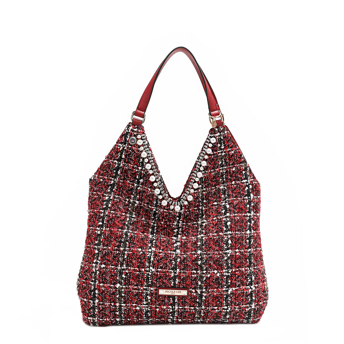 TWEED LARGE HOBO BAG - P17103 RED /BLACK/ BEIGE / GREEN
