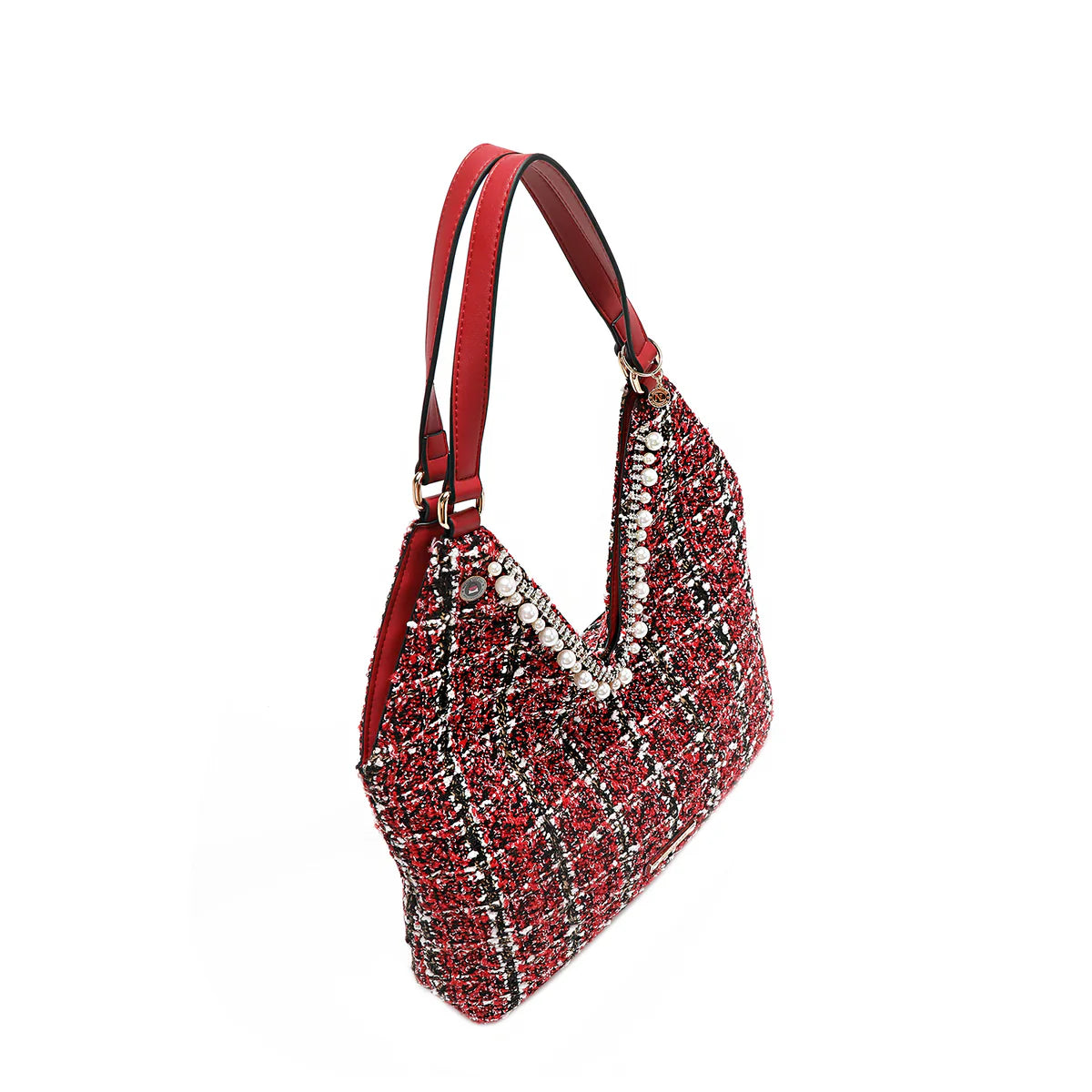 TWEED LARGE HOBO BAG - P17103 RED /BLACK/ BEIGE / GREEN