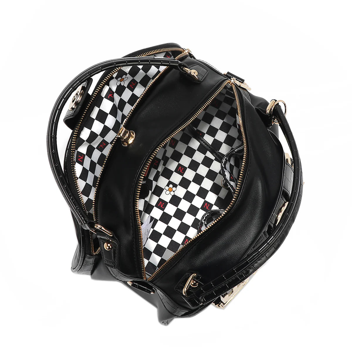 CALISTA DOME SATCHEL - P17204 BLACK / GOLD / SILVER / NUDE