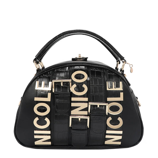 CALISTA DOME SATCHEL - P17204 BLACK / GOLD / SILVER / NUDE