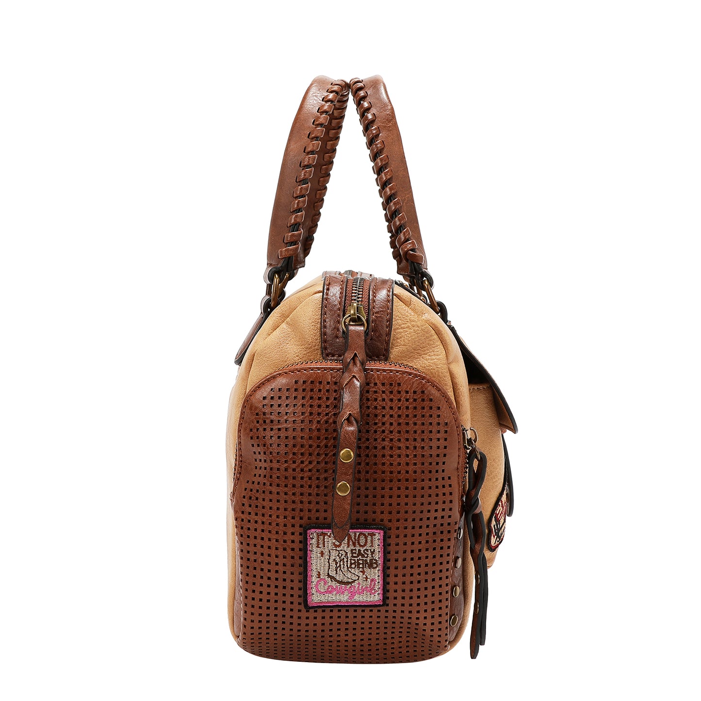 VINTAGE PATCH BOSTON BAG P17466 BROWN / OLIVE / TAUPE