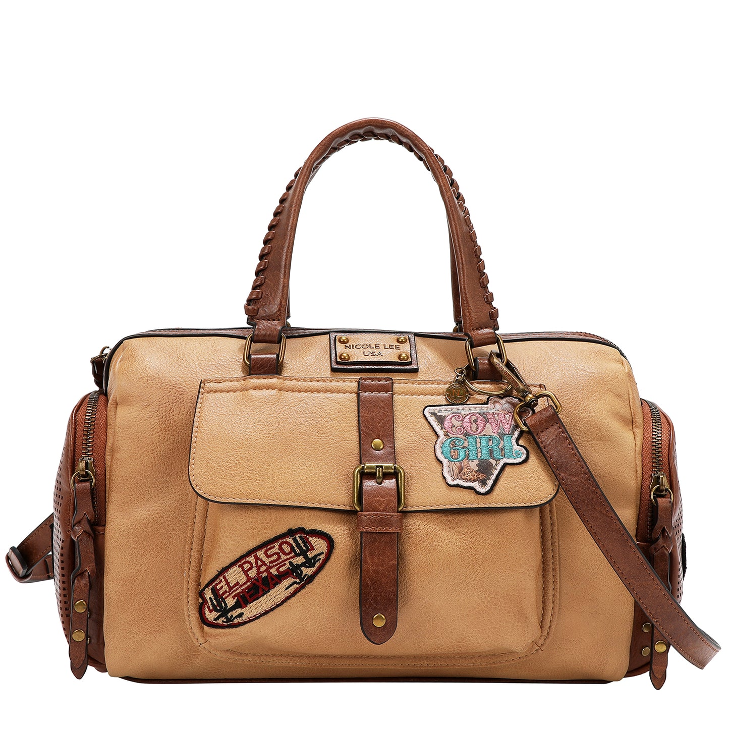 VINTAGE PATCH BOSTON BAG P17466 BROWN / OLIVE / TAUPE