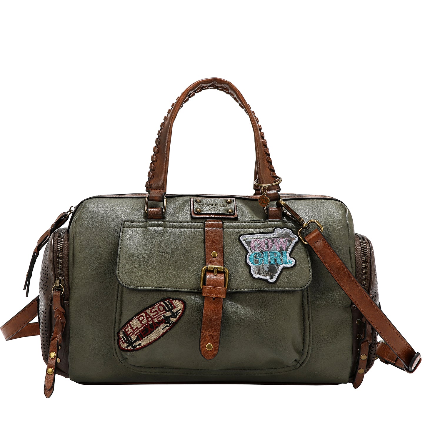 VINTAGE PATCH BOSTON BAG P17466 BROWN / OLIVE / TAUPE