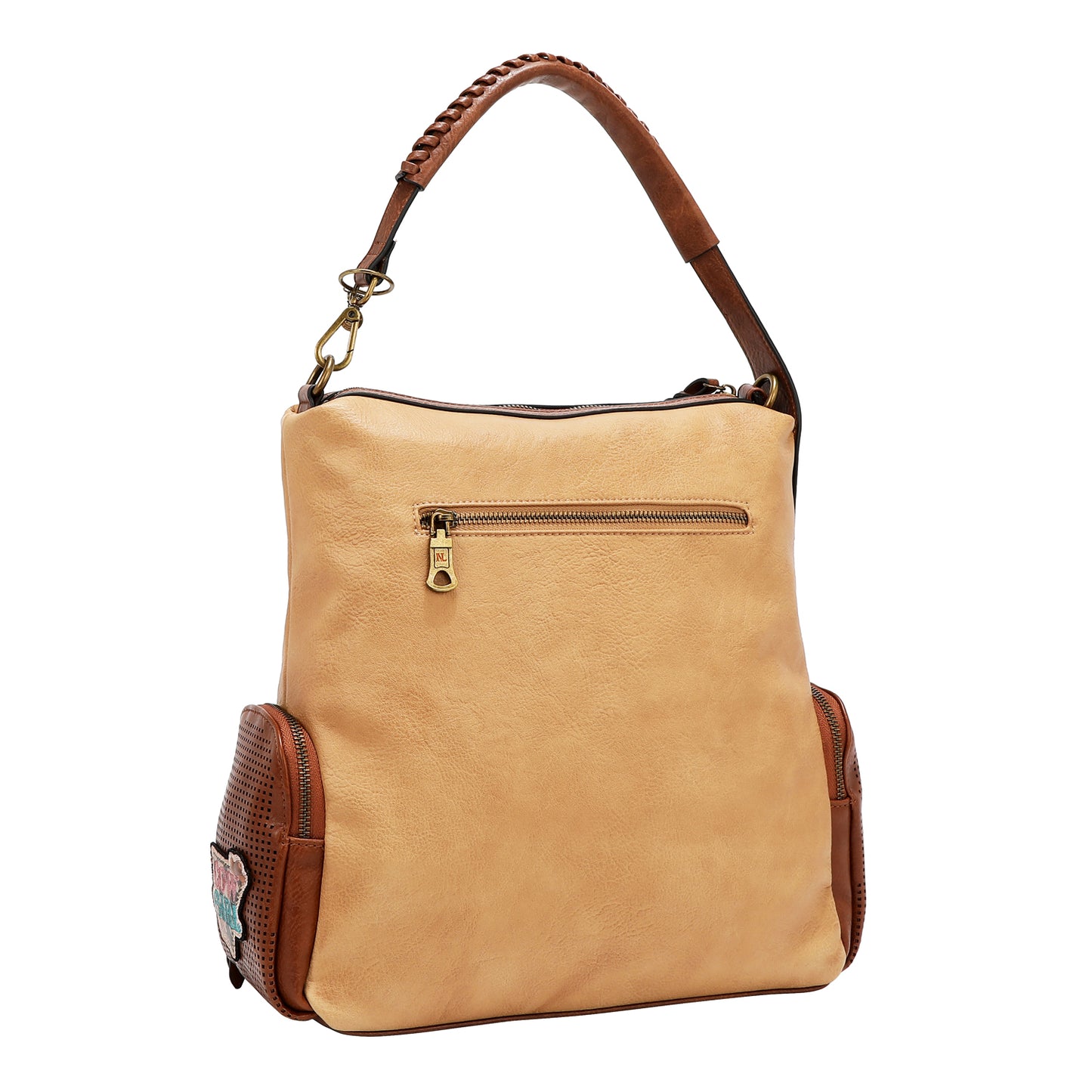 VINTAGE PATCH HOBO BAG - P17468 BROWN / OLIVE / TAUPE