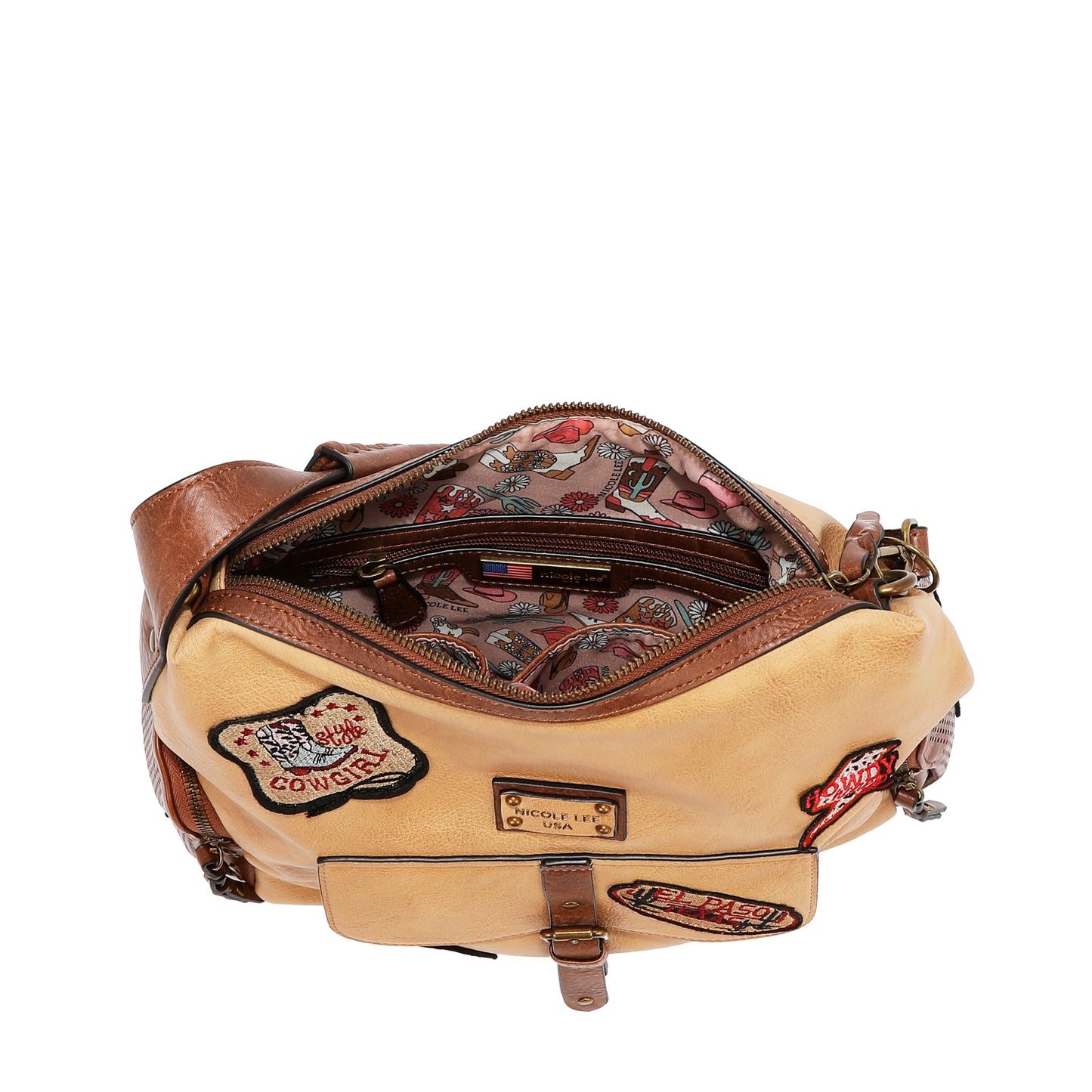 VINTAGE PATCH HOBO BAG - P17468 BROWN / OLIVE / TAUPE