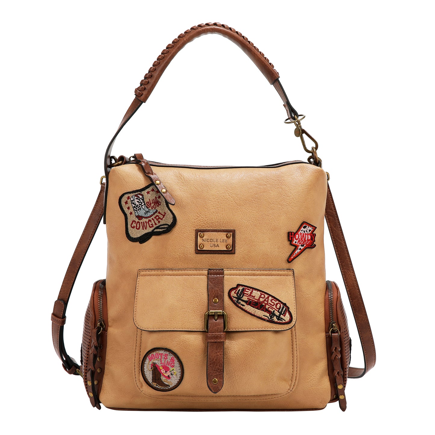 VINTAGE PATCH HOBO BAG - P17468 BROWN / OLIVE / TAUPE