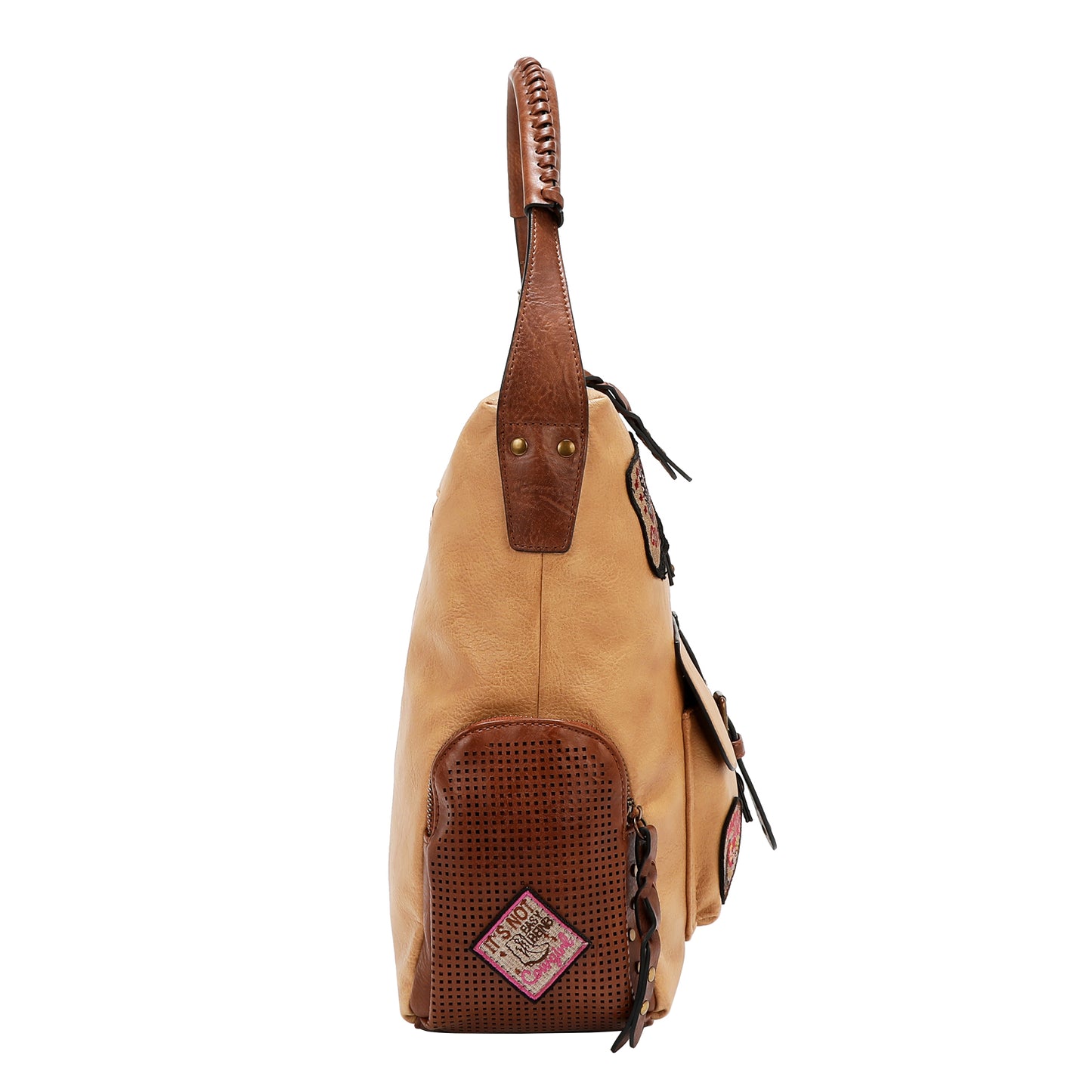 VINTAGE PATCH HOBO BAG - P17468 BROWN / OLIVE / TAUPE