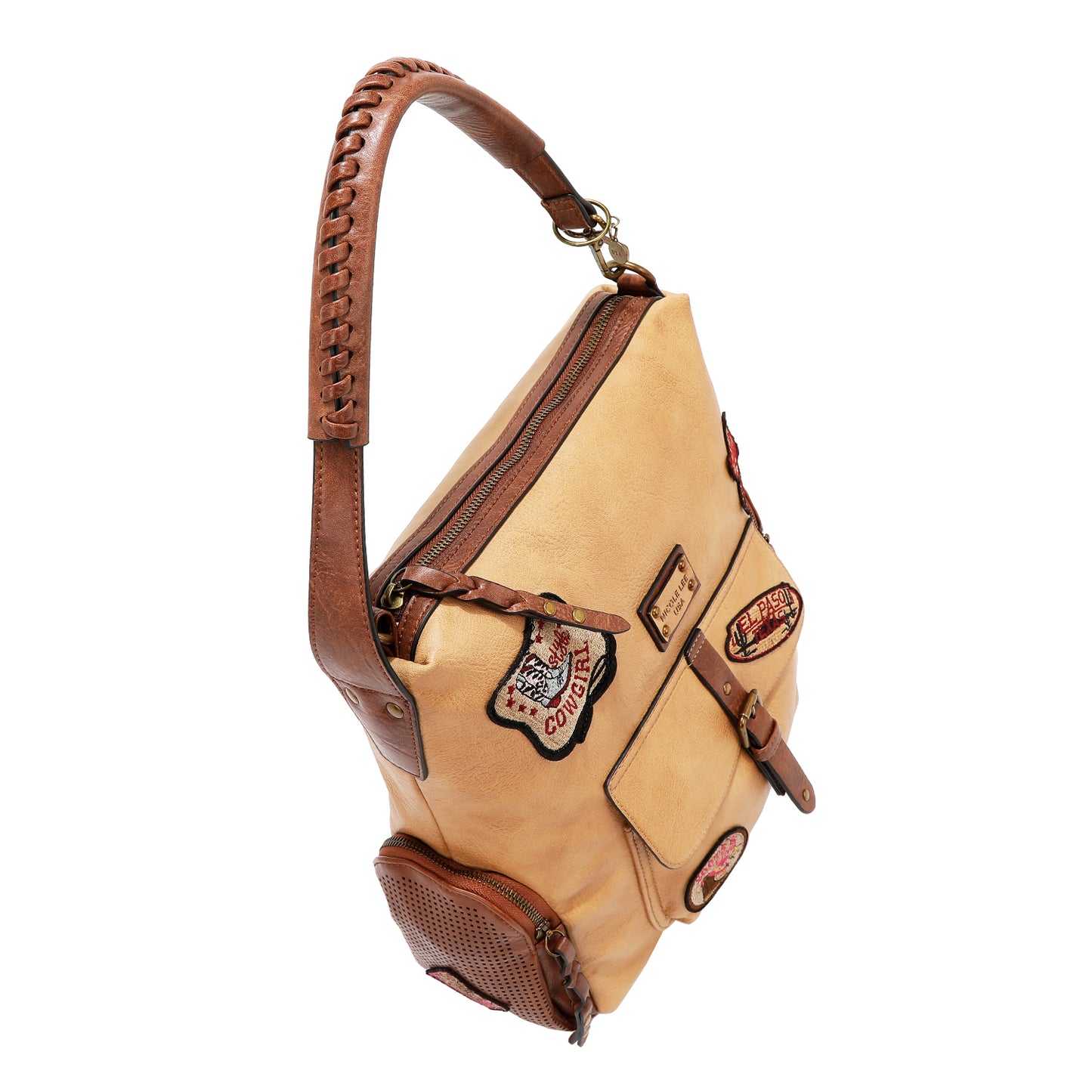 VINTAGE PATCH HOBO BAG - P17468 BROWN / OLIVE / TAUPE