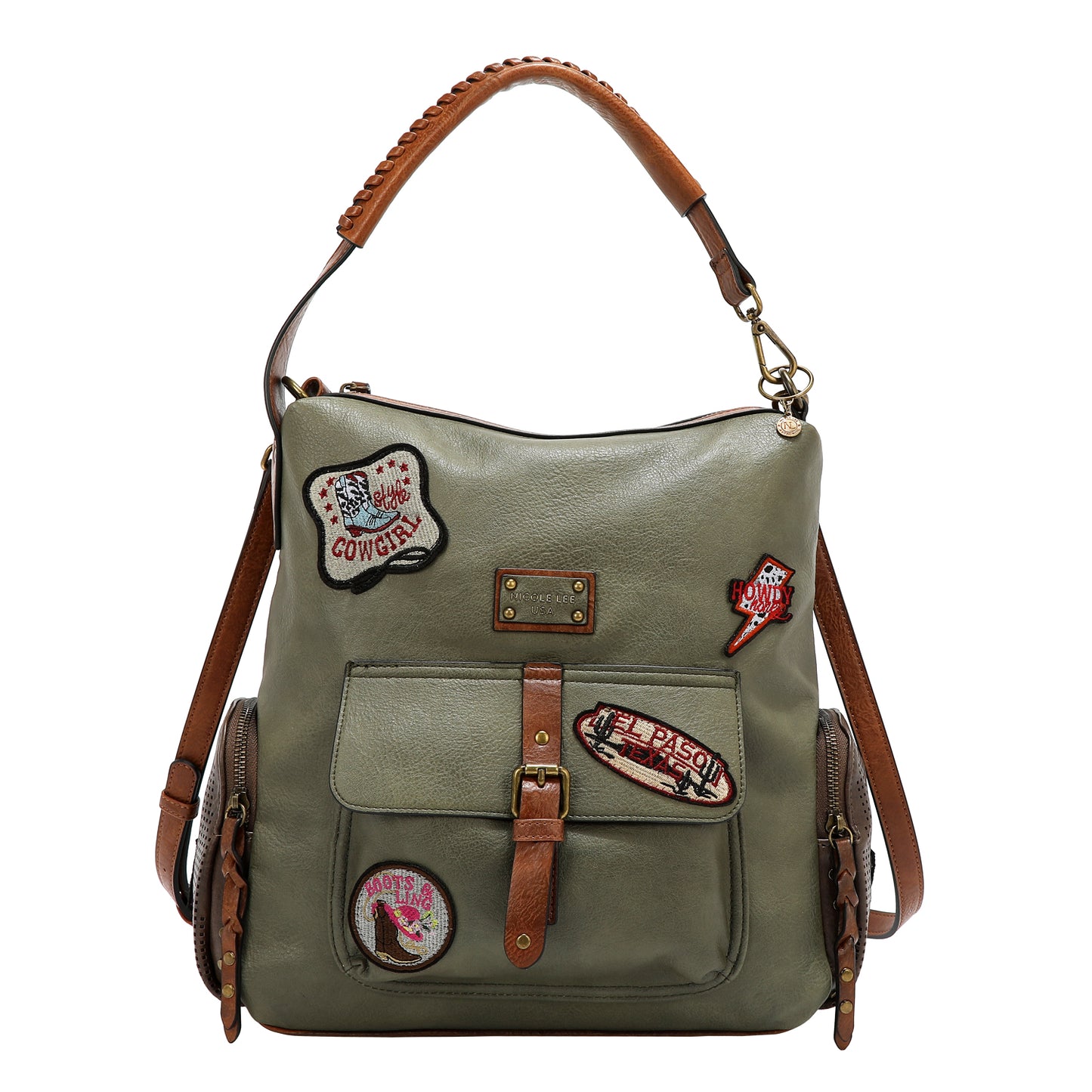 VINTAGE PATCH HOBO BAG - P17468 BROWN / OLIVE / TAUPE