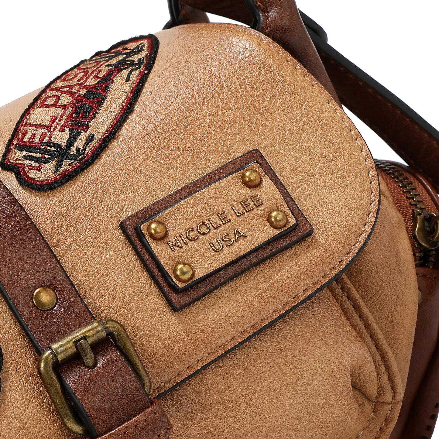 VINTAGE PATCH SHOULDER BAG - P17469 BROWN / TAUPE / OLIVE
