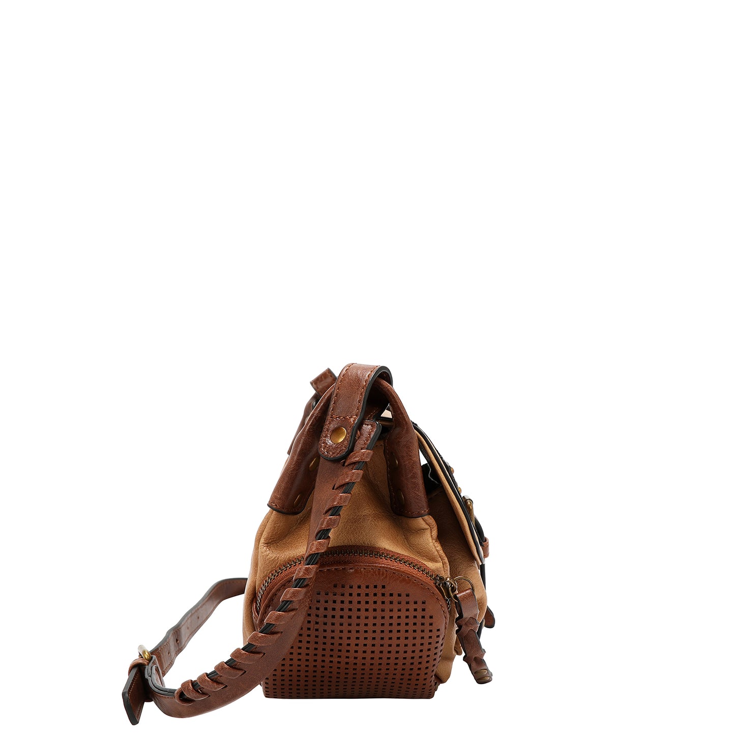 VINTAGE PATCH SHOULDER BAG - P17469 BROWN / TAUPE / OLIVE
