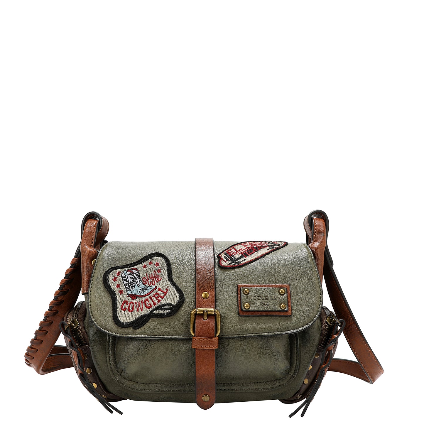 VINTAGE PATCH SHOULDER BAG - P17469 BROWN / TAUPE / OLIVE