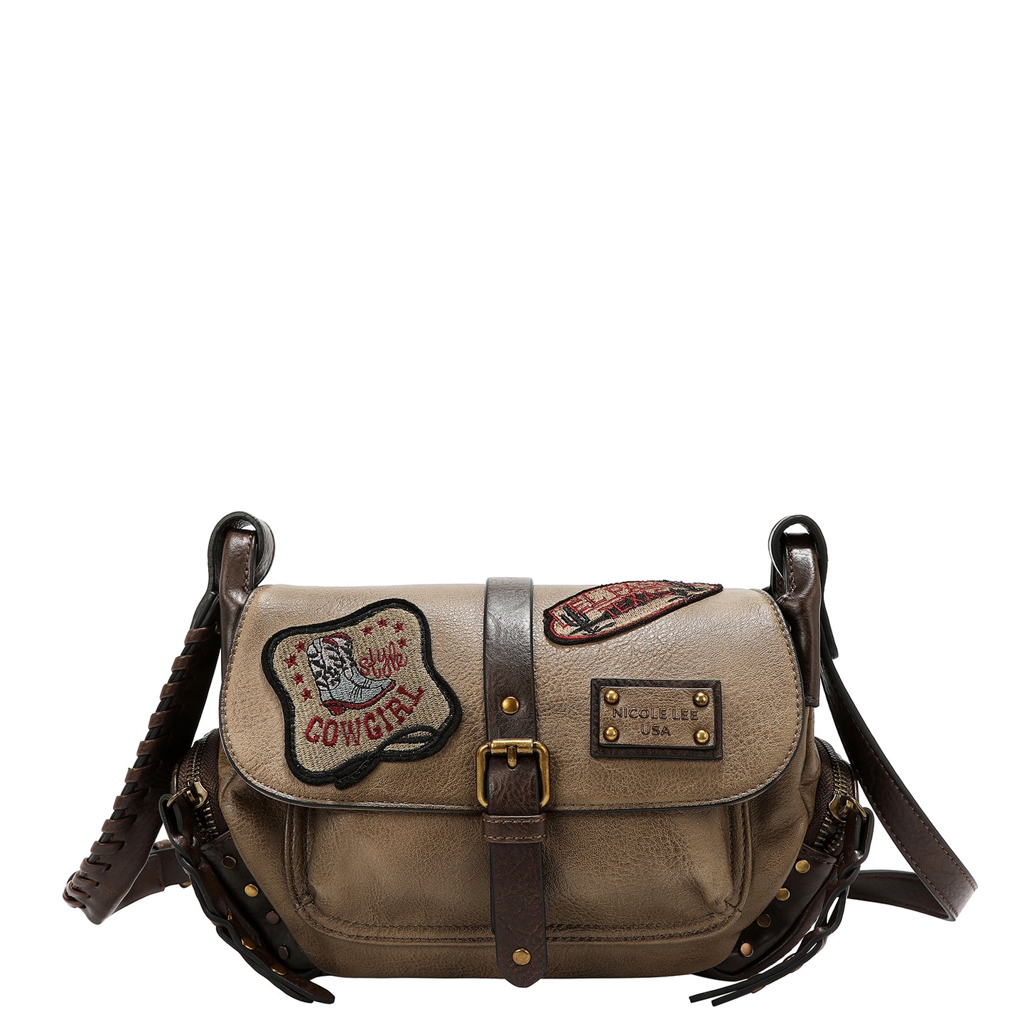 VINTAGE PATCH SHOULDER BAG - P17469 BROWN / TAUPE / OLIVE