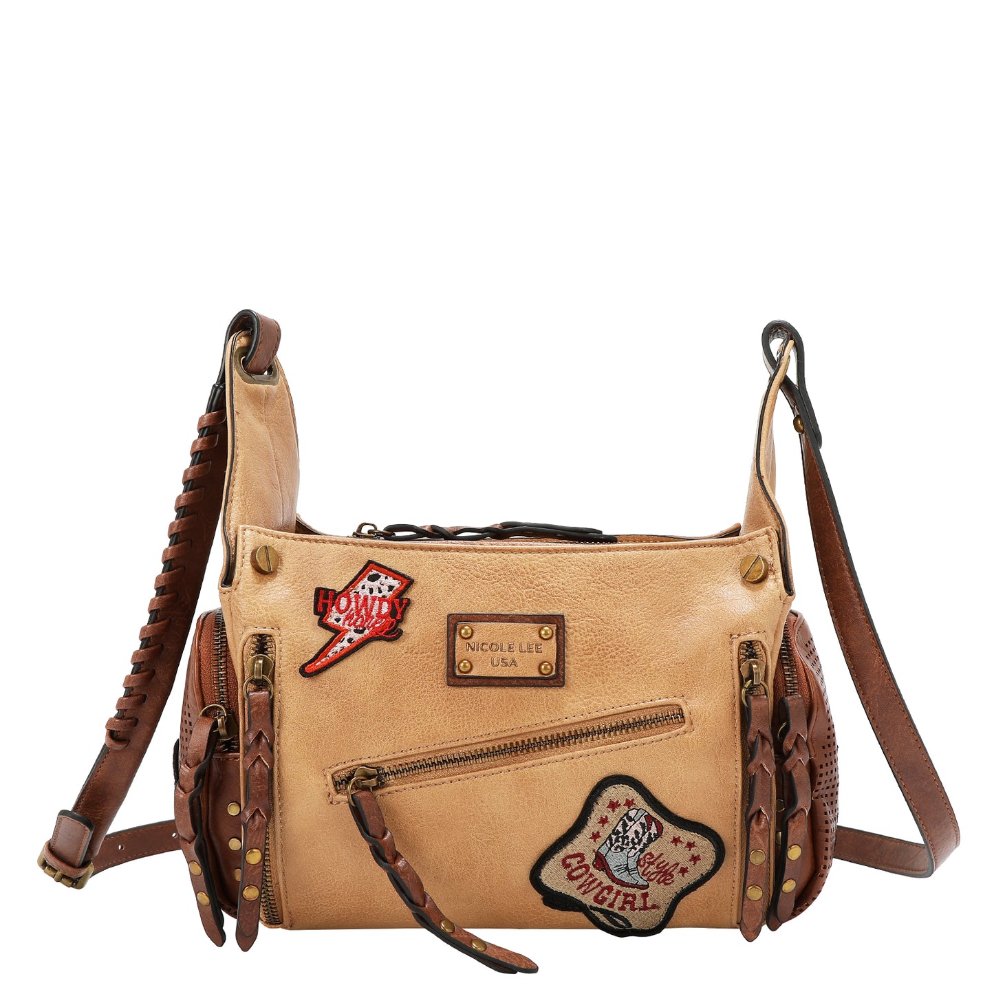 VINTAGE PATCH MESSENGER BAG - P17470 BROWN / TAUPE /  OLIVE
