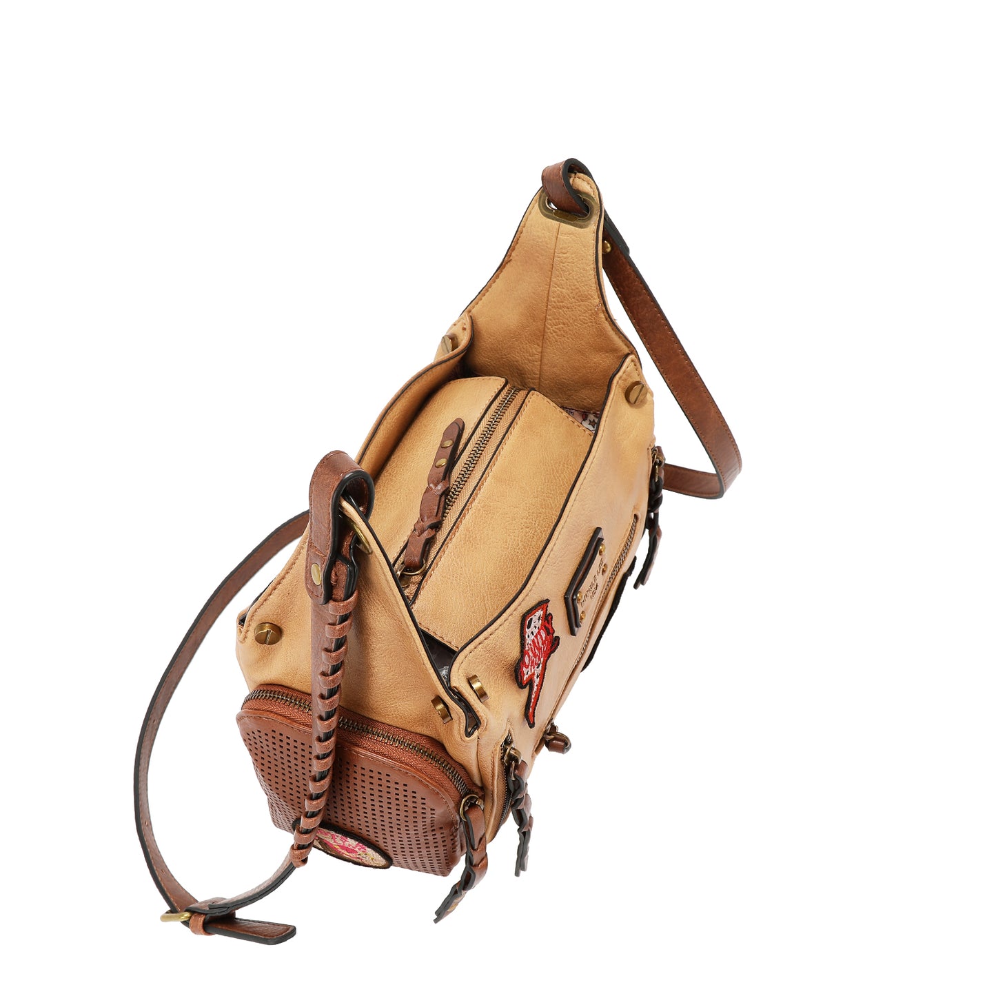 VINTAGE PATCH MESSENGER BAG - P17470 BROWN / TAUPE /  OLIVE