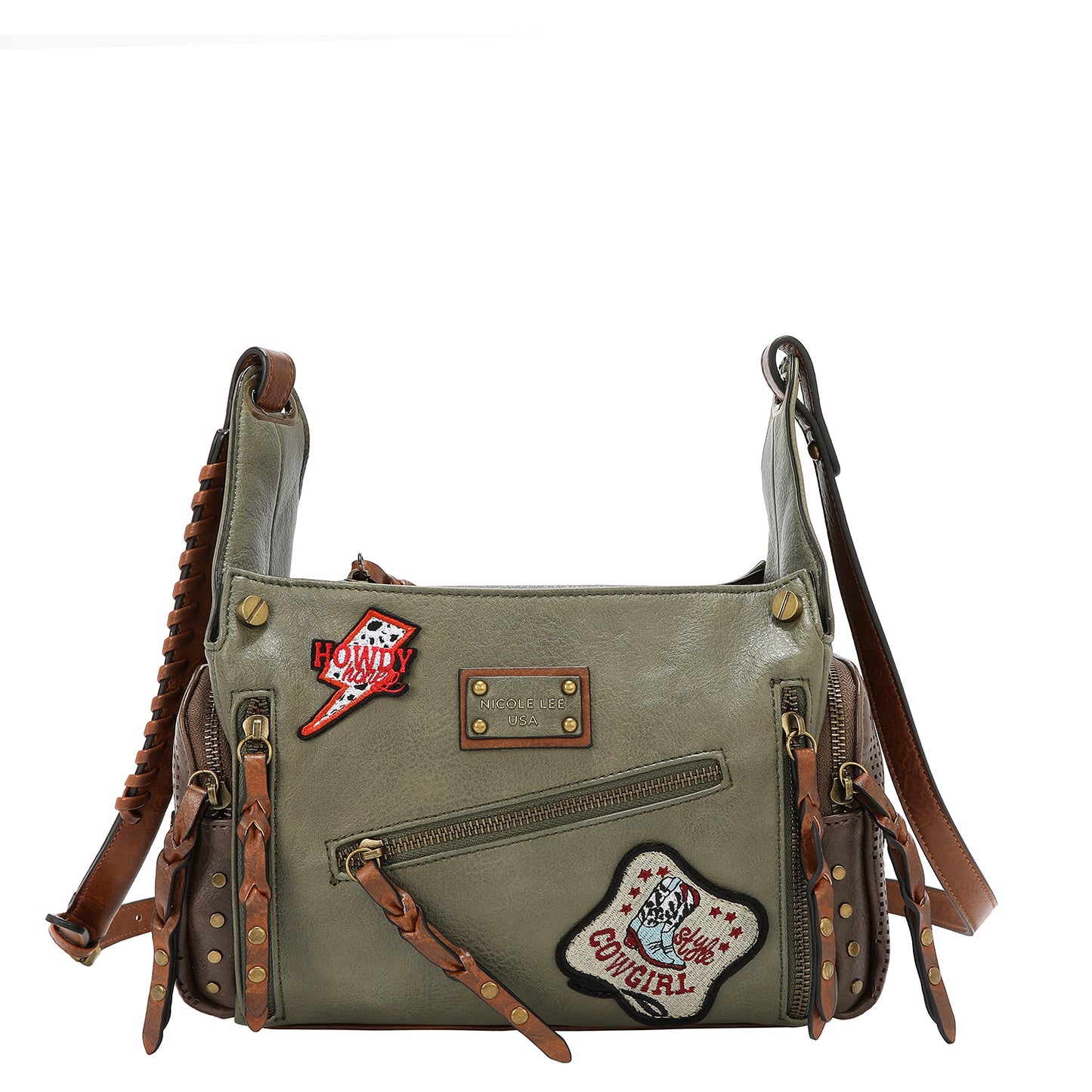 VINTAGE PATCH MESSENGER BAG - P17470 BROWN / TAUPE /  OLIVE