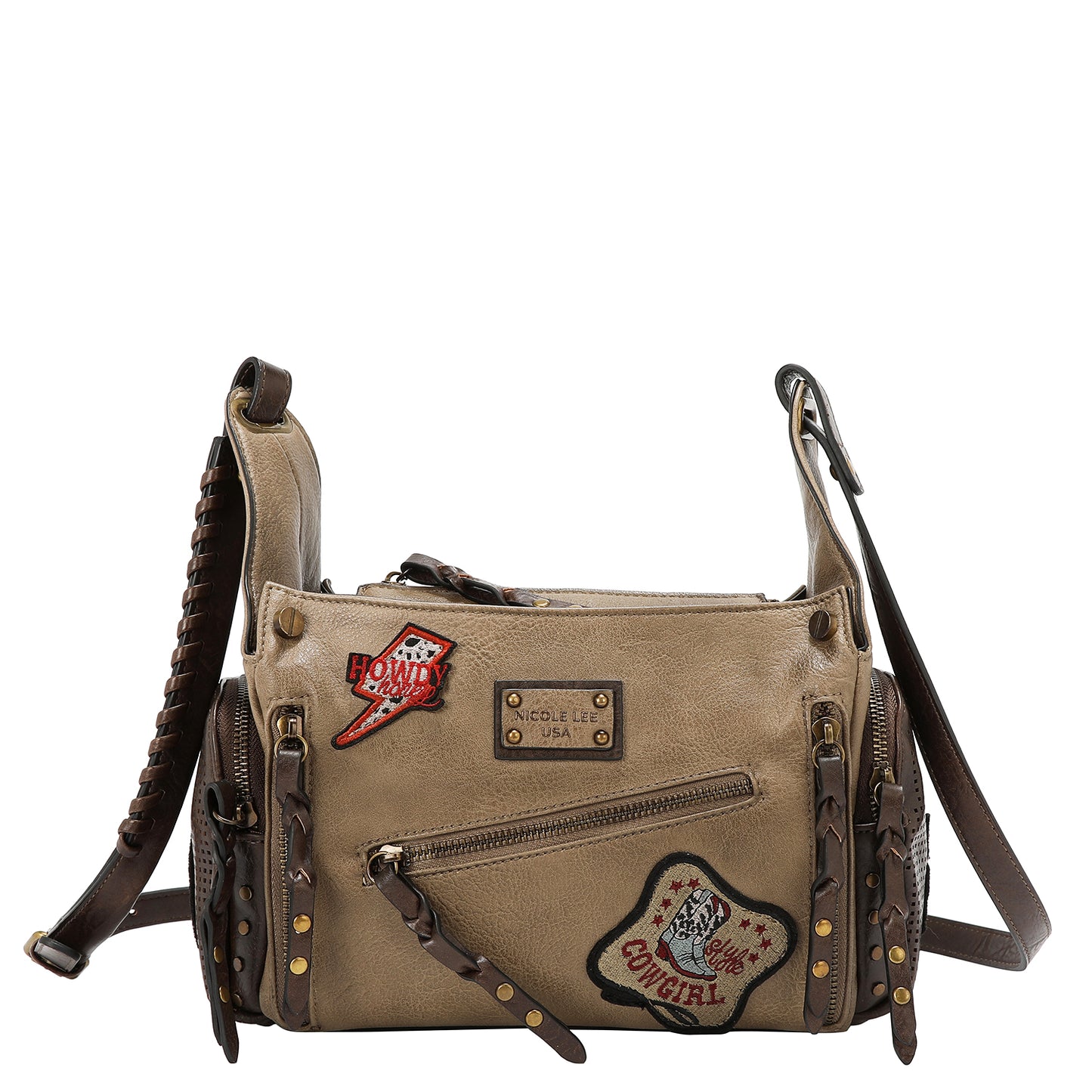 VINTAGE PATCH MESSENGER BAG - P17470 BROWN / TAUPE /  OLIVE