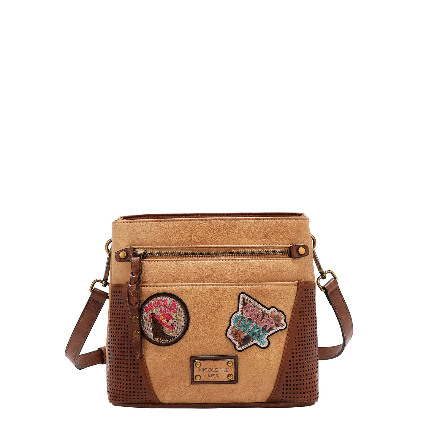VINTAGE PATCH CROSSBODY BAG - P17471 BROWN /  OLIVE / TAUPE