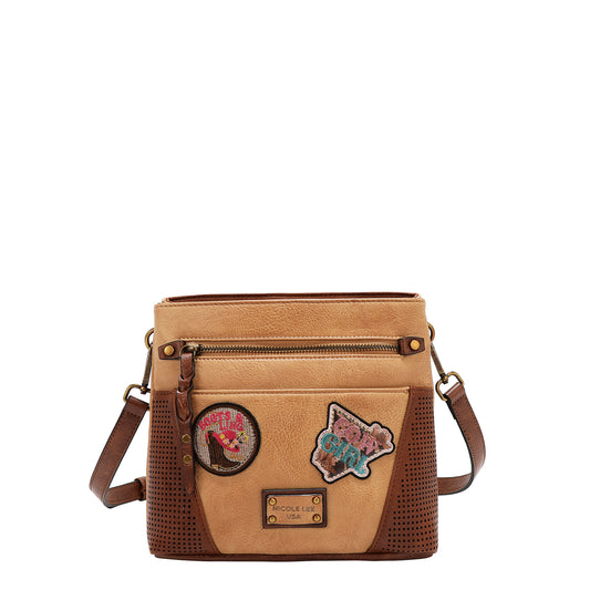 VINTAGE PATCH CROSSBODY BAG - P17471 BROWN /  OLIVE / TAUPE