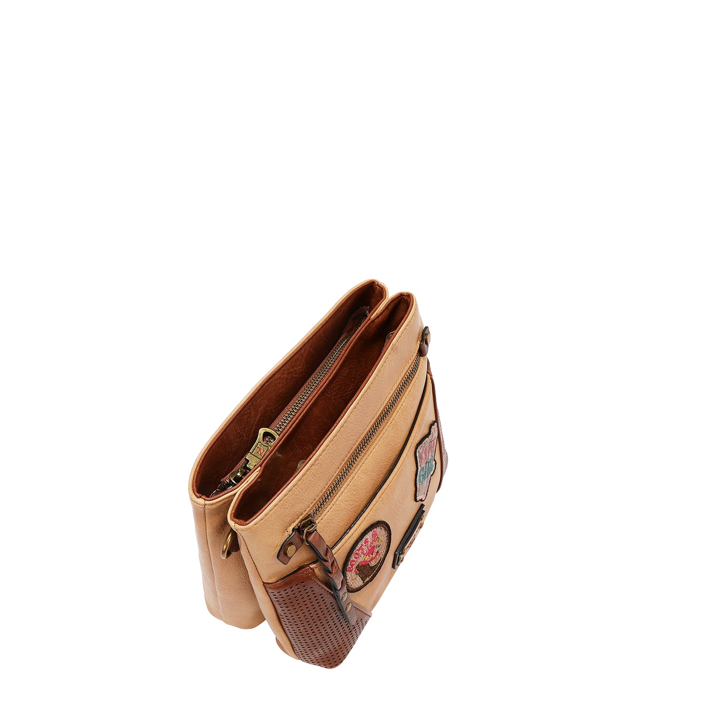 VINTAGE PATCH CROSSBODY BAG - P17471 BROWN /  OLIVE / TAUPE