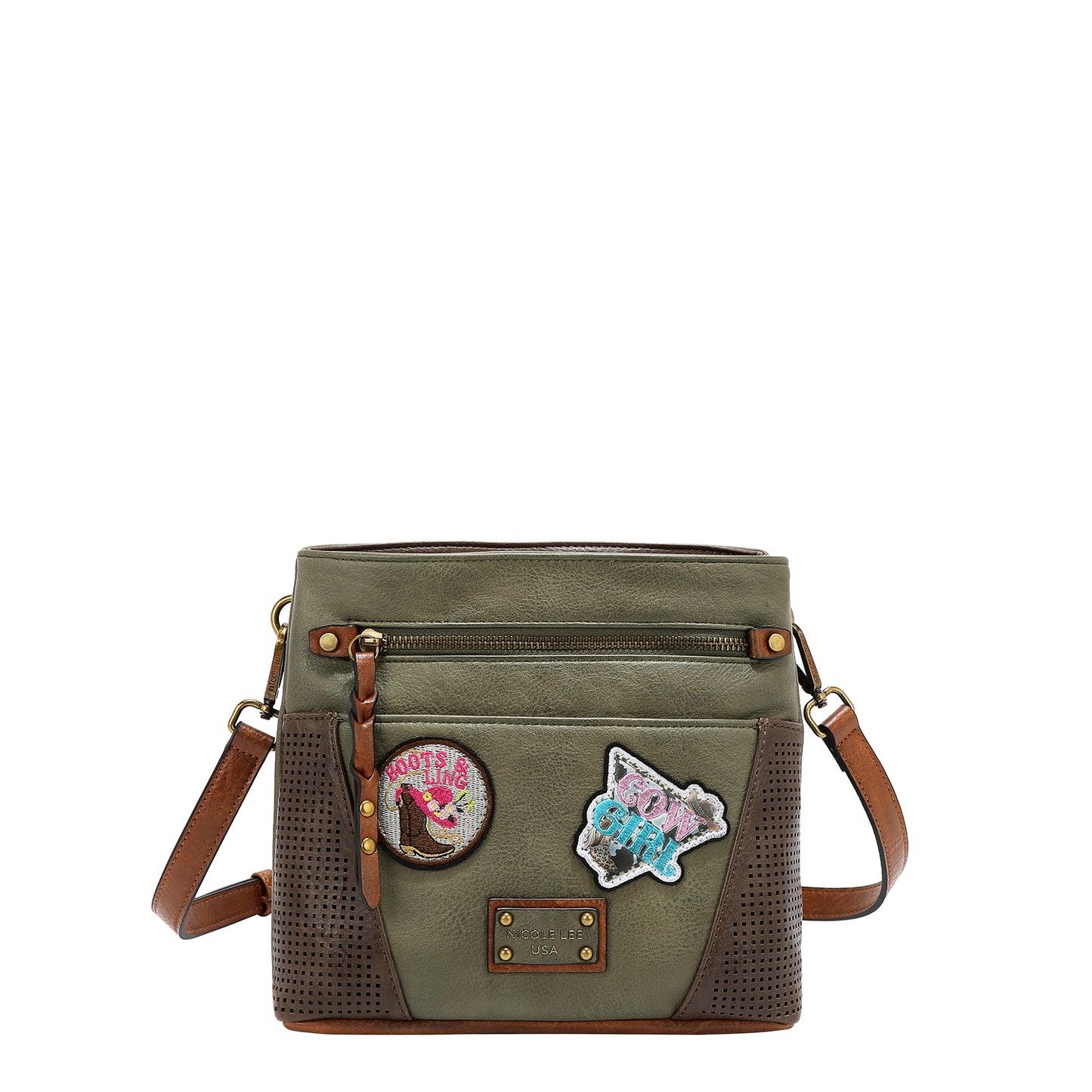 VINTAGE PATCH CROSSBODY BAG - P17471 BROWN /  OLIVE / TAUPE