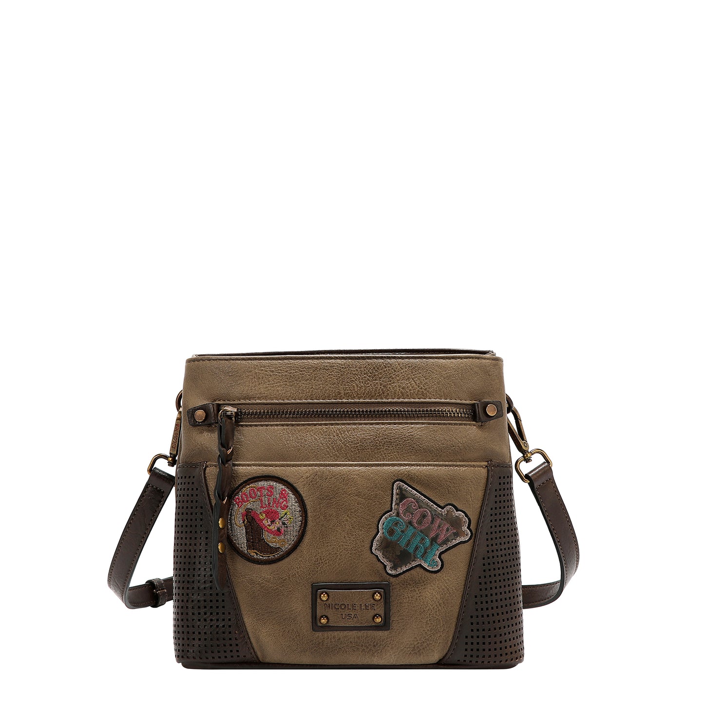 VINTAGE PATCH CROSSBODY BAG - P17471 BROWN /  OLIVE / TAUPE