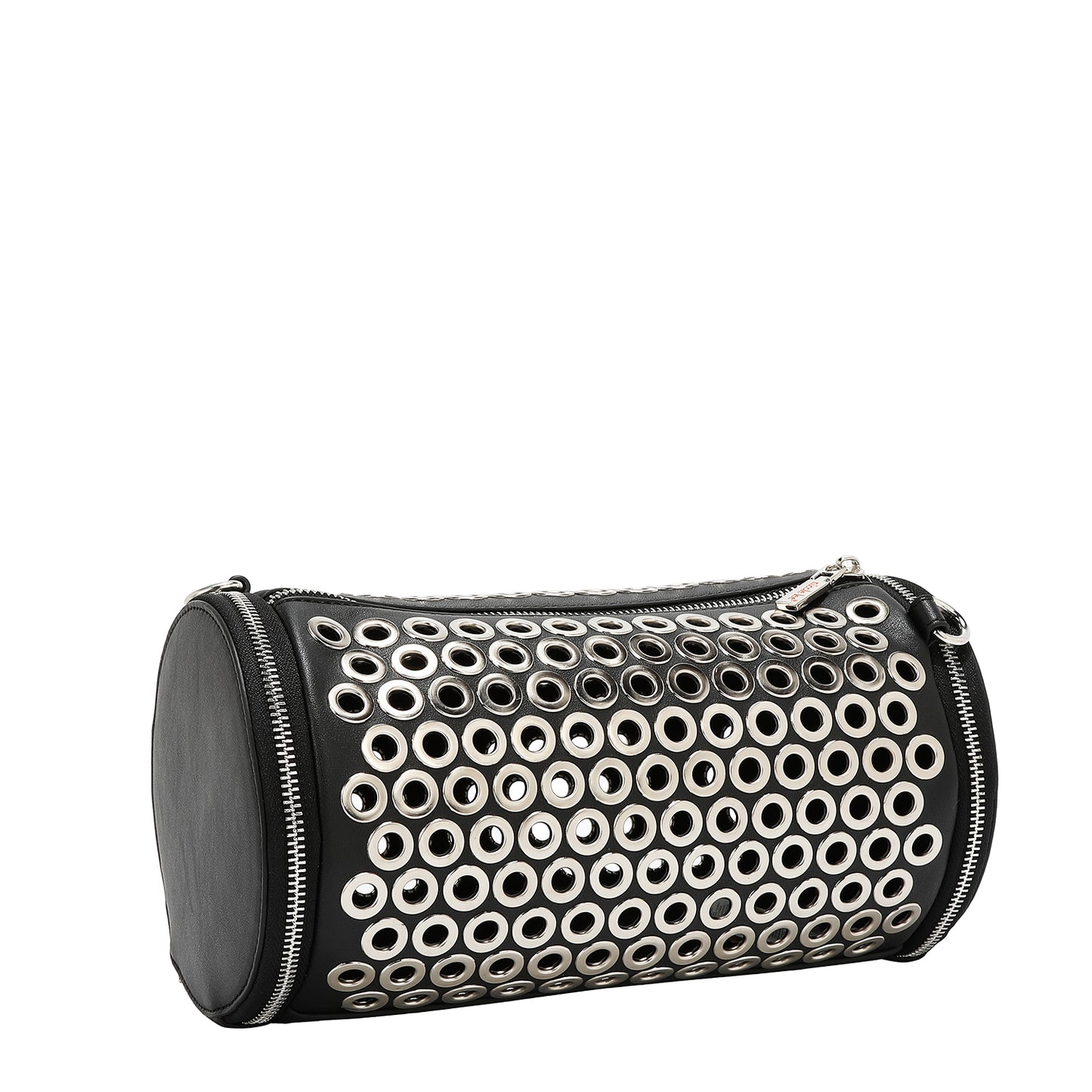 GROMMET EDGE BARREL BAG - P17480 SILVER / BLACK