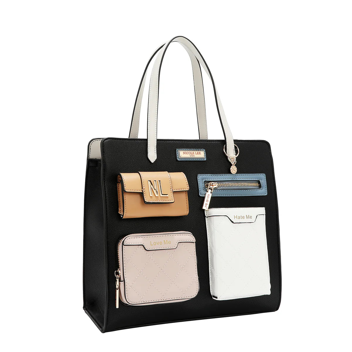 COLORBLOCK POCKET TOTE BAG - P17488 WHITE / BLACK