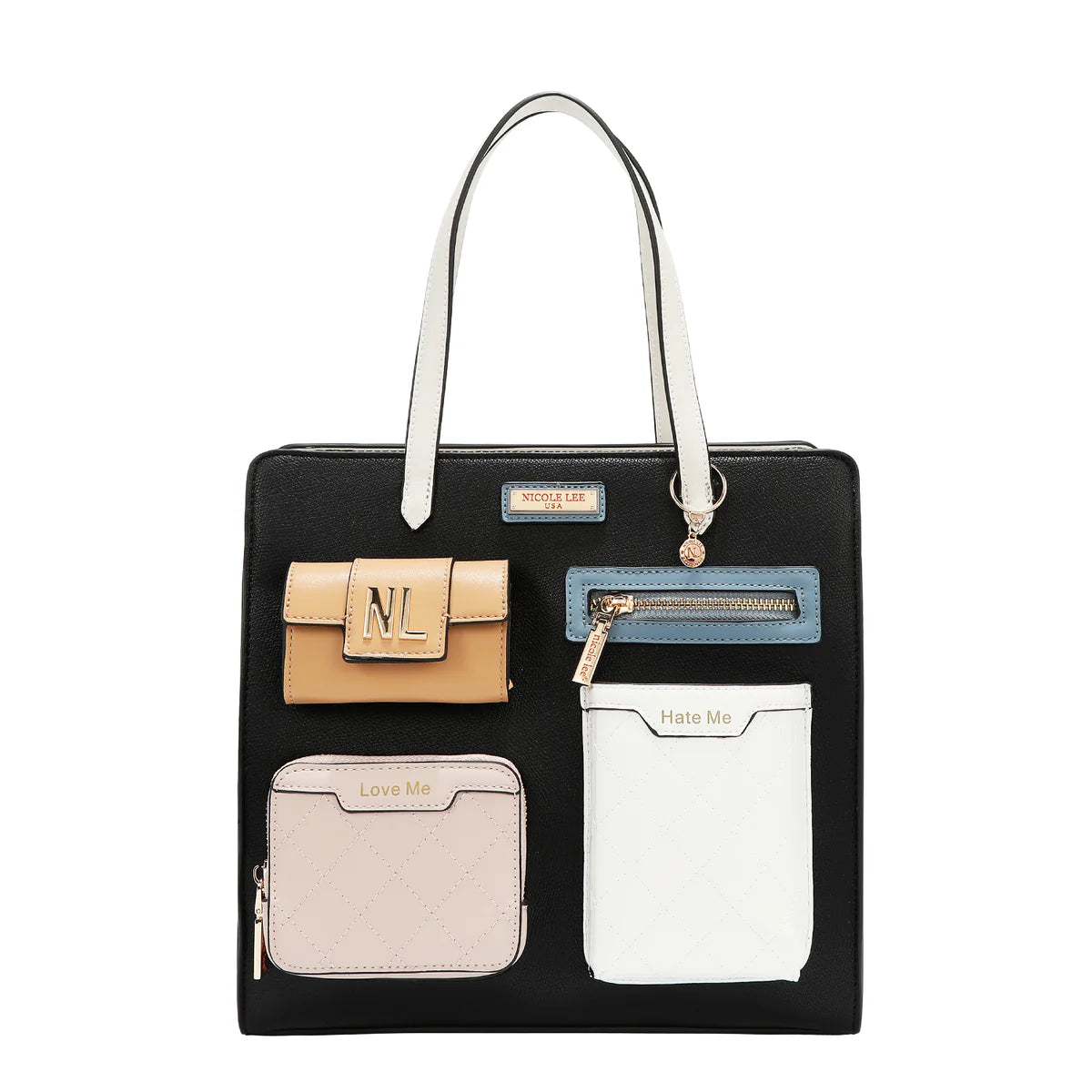 COLORBLOCK POCKET TOTE BAG - P17488 WHITE / BLACK