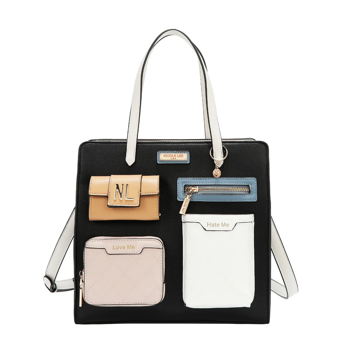 COLORBLOCK POCKET TOTE BAG - P17488 WHITE / BLACK