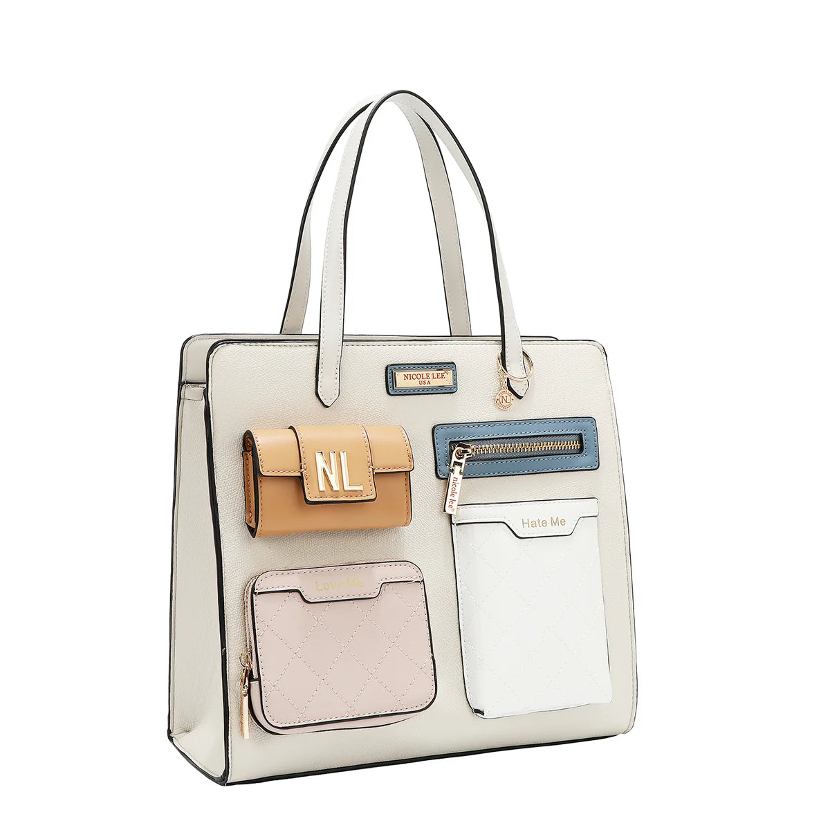 COLORBLOCK POCKET TOTE BAG - P17488 WHITE / BLACK