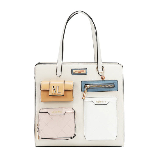 COLORBLOCK POCKET TOTE BAG - P17488 WHITE / BLACK