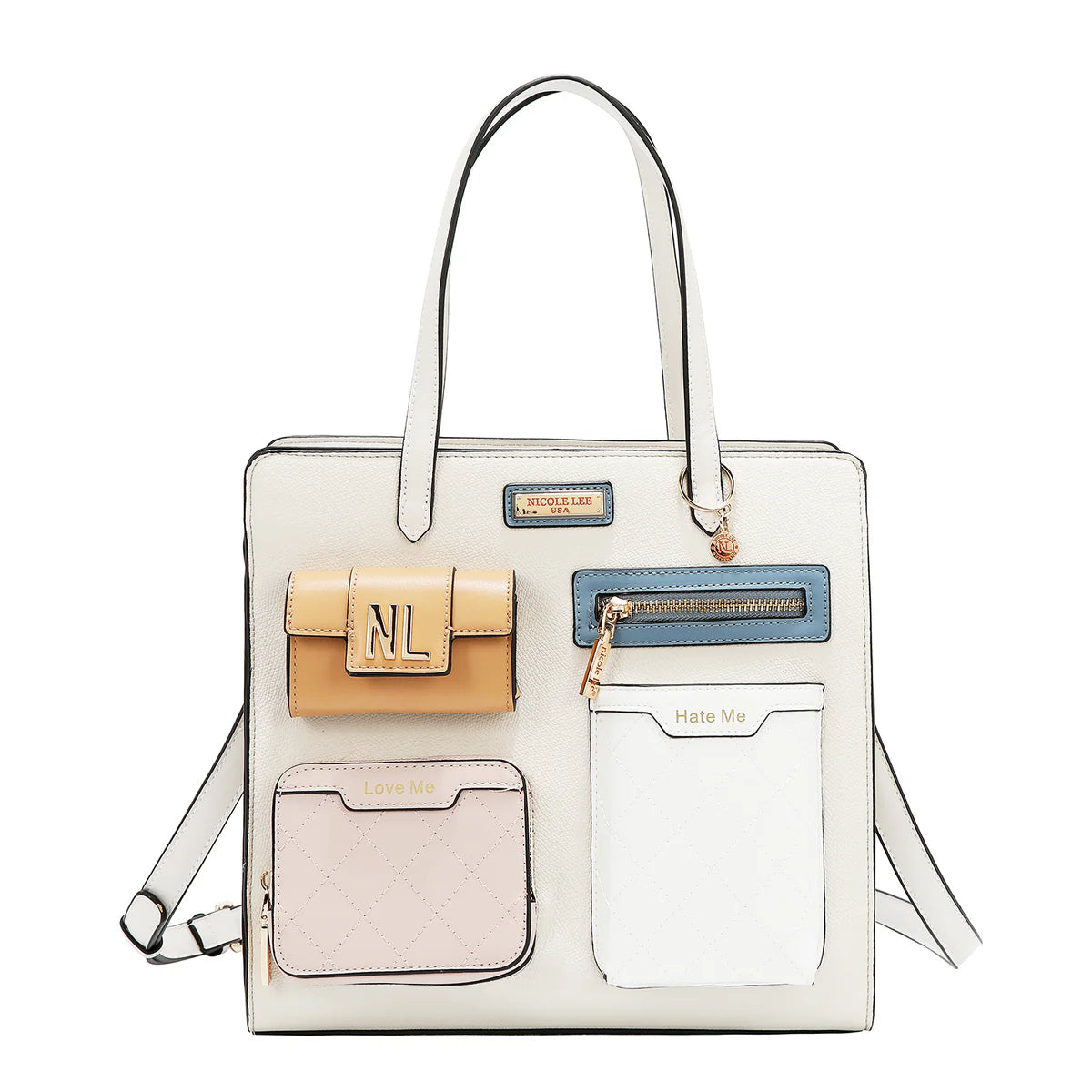 COLORBLOCK POCKET TOTE BAG - P17488 WHITE / BLACK
