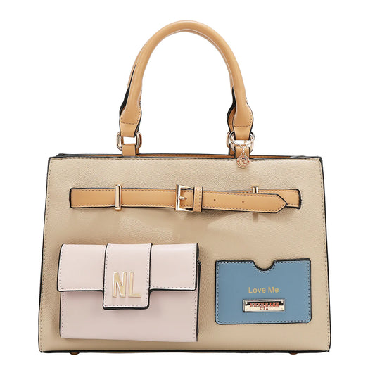 COLORBLOCK POCKET SATCHEL BAG - P17490 TAUPE