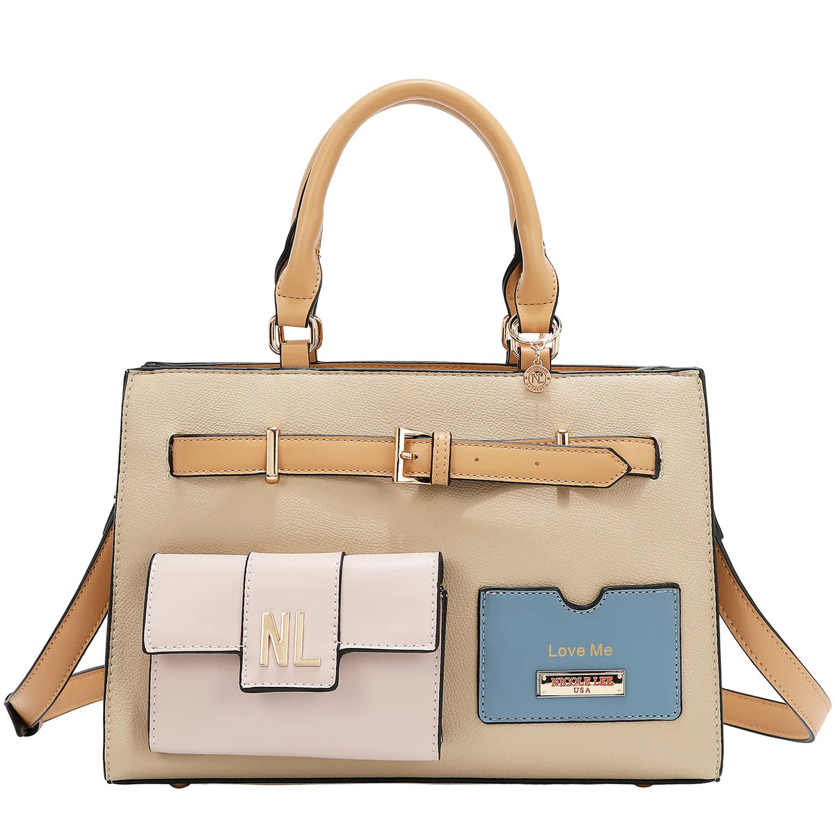 COLORBLOCK POCKET SATCHEL BAG - P17490 TAUPE