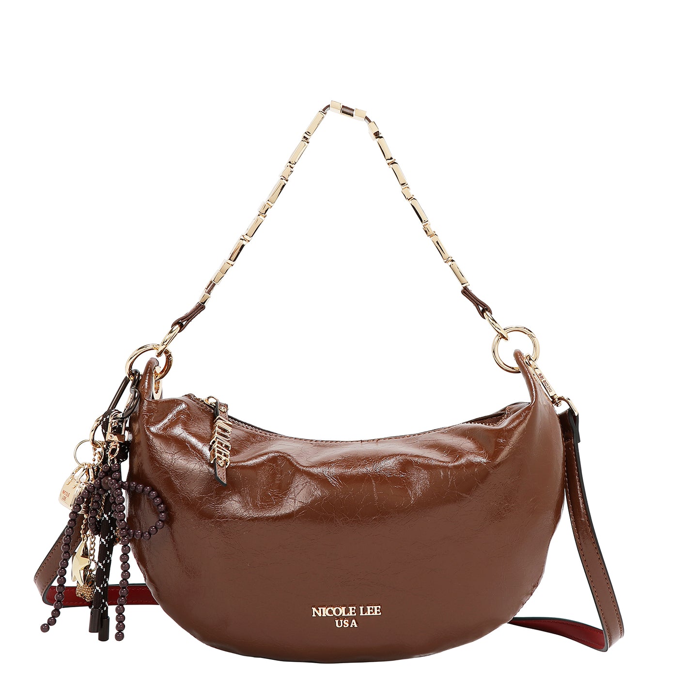 SHIMMER LUXE CRESCENT SHOULDER BAG - P17493 PINK / OLIVE / BROWN / GRAY