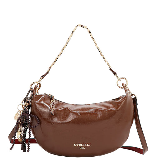 SHIMMER LUXE CRESCENT SHOULDER BAG - P17493 PINK / OLIVE / BROWN / GRAY