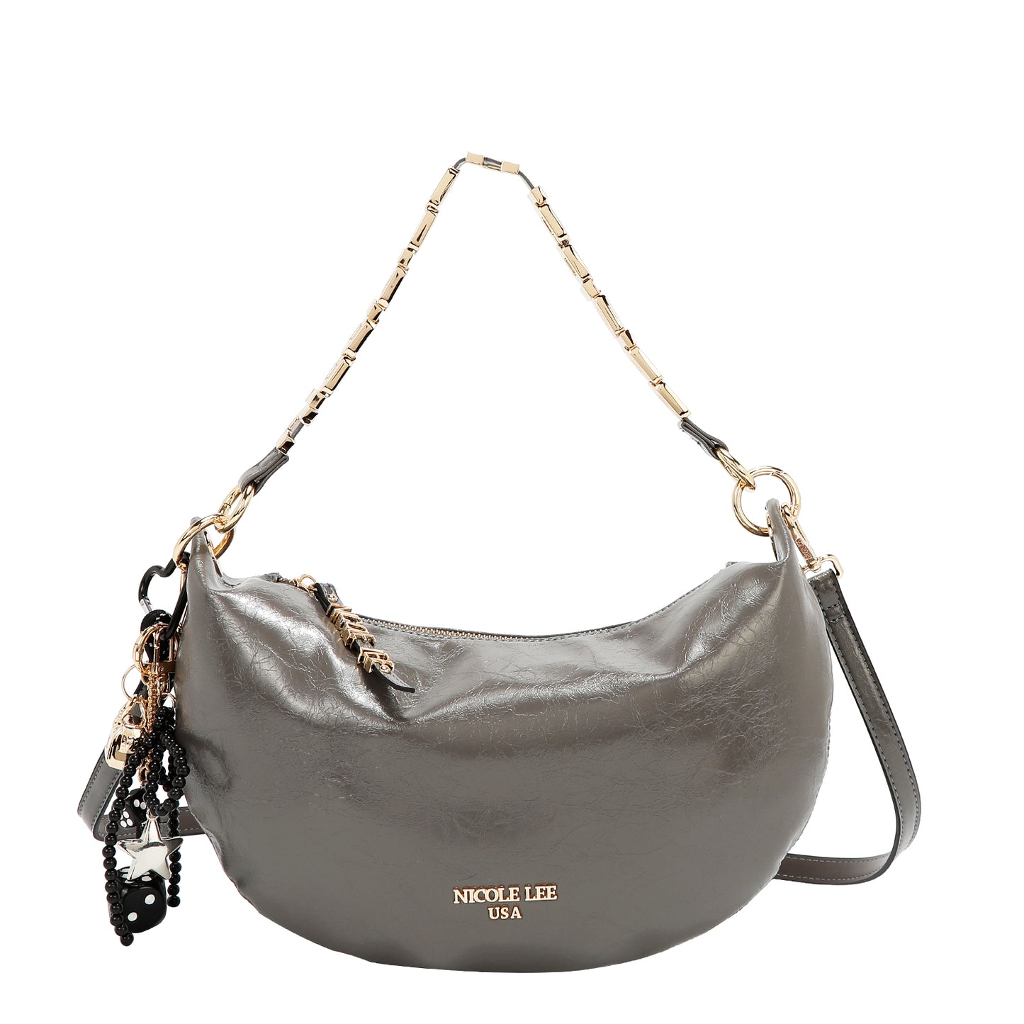 SHIMMER LUXE CRESCENT SHOULDER BAG - P17493 PINK / OLIVE / BROWN / GRAY