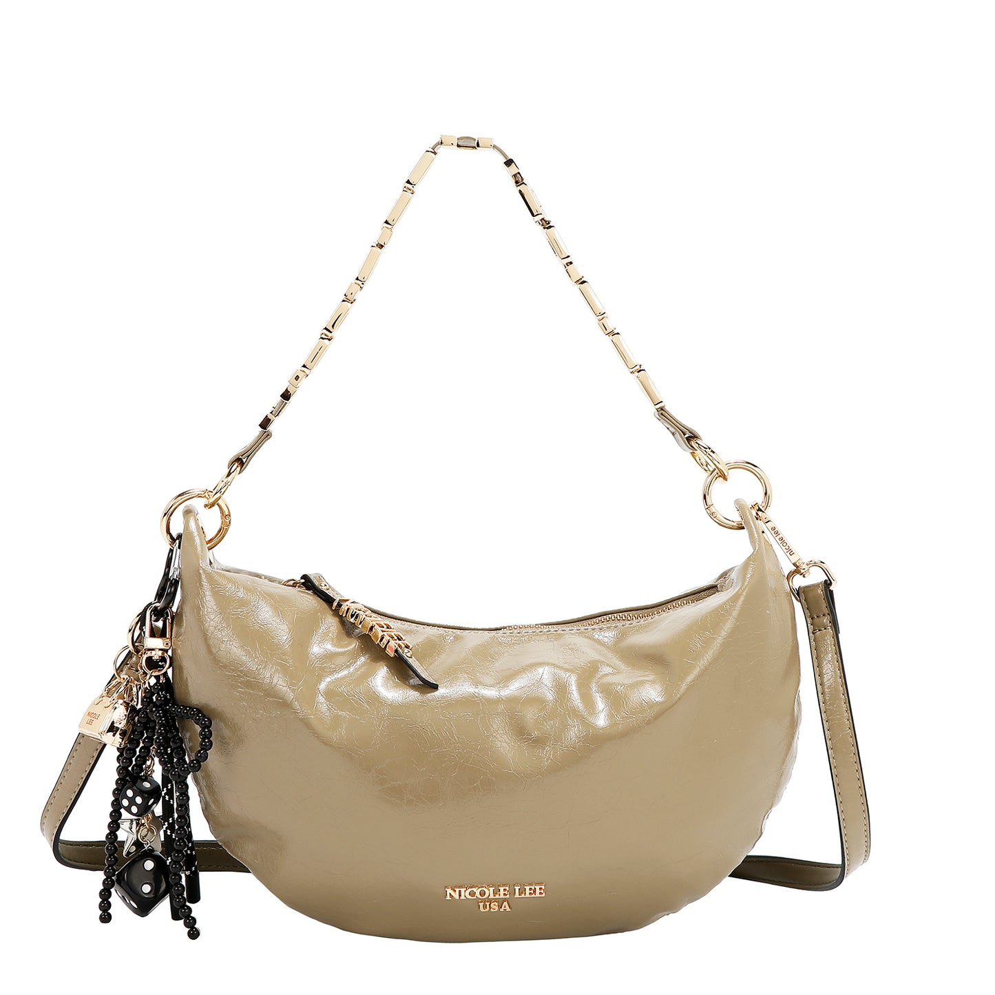 SHIMMER LUXE CRESCENT SHOULDER BAG - P17493 PINK / OLIVE / BROWN / GRAY