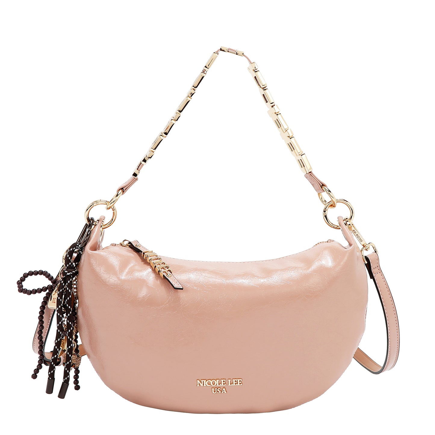 SHIMMER LUXE CRESCENT SHOULDER BAG - P17493 PINK / OLIVE / BROWN / GRAY