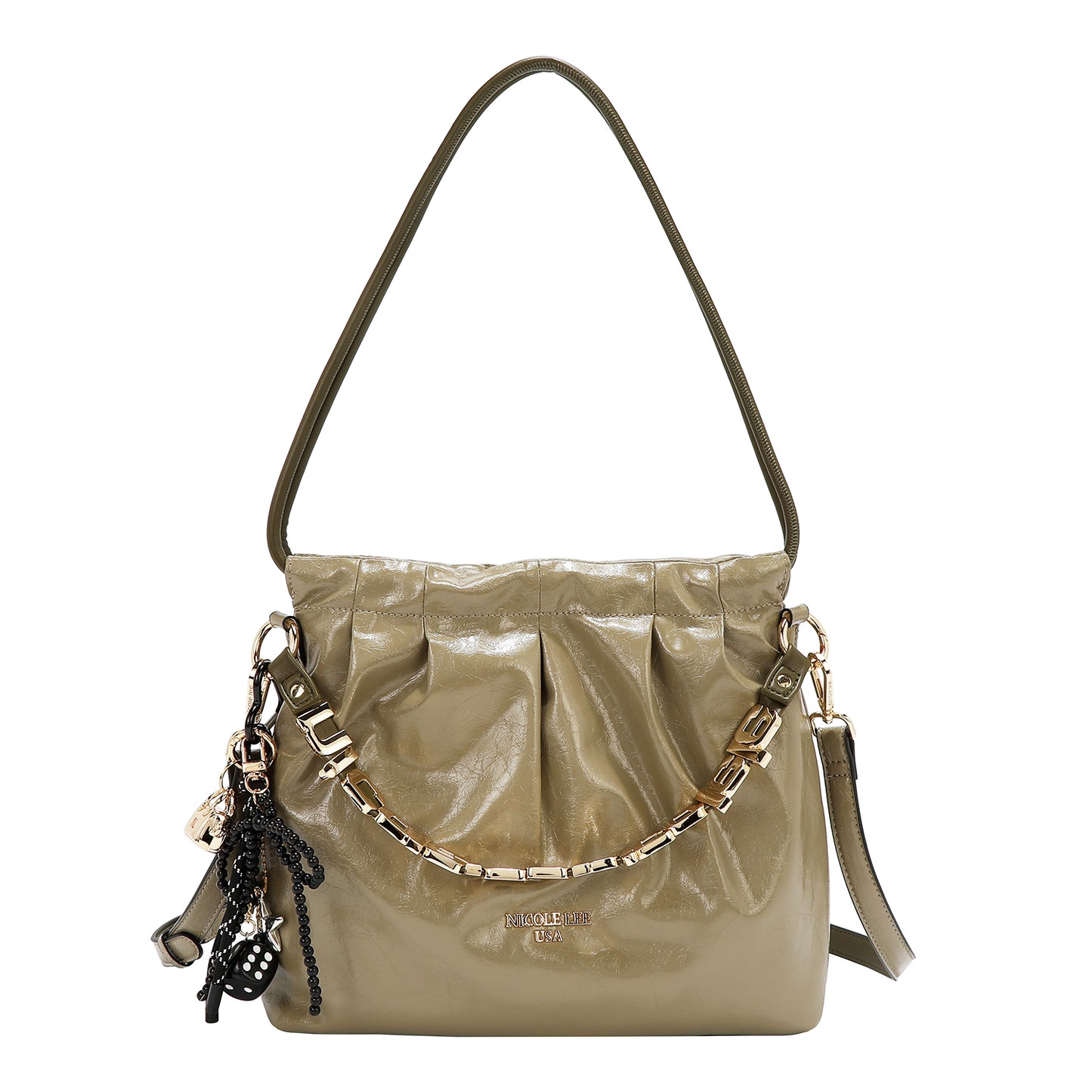 SHIMMER LUXE SQUARE SHOULDER BAG  P17495 GRAY / PINK / BLACK / BROWN / OLIVE